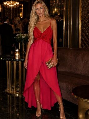 Bar III Red Twist Front High Low Maxi Dress Size M